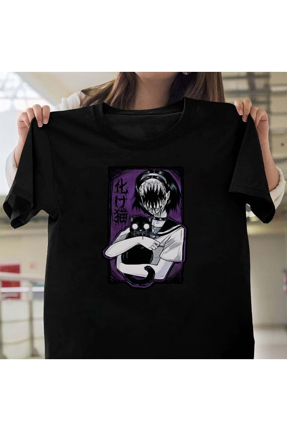 Monster Girl Cat Pinku Kult Goth Pastel Creepy Cute Unisex T-Shirt Y2724, Up to Size 5XL