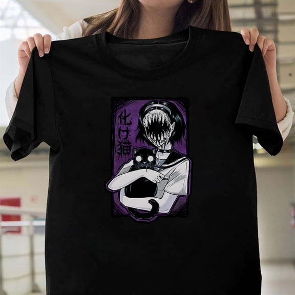 Monster Girl With Cat By Pinku Kult Goth Pastel Unisex T-Shirt, Creepy Cute Art V60266, Up to Size 5XL