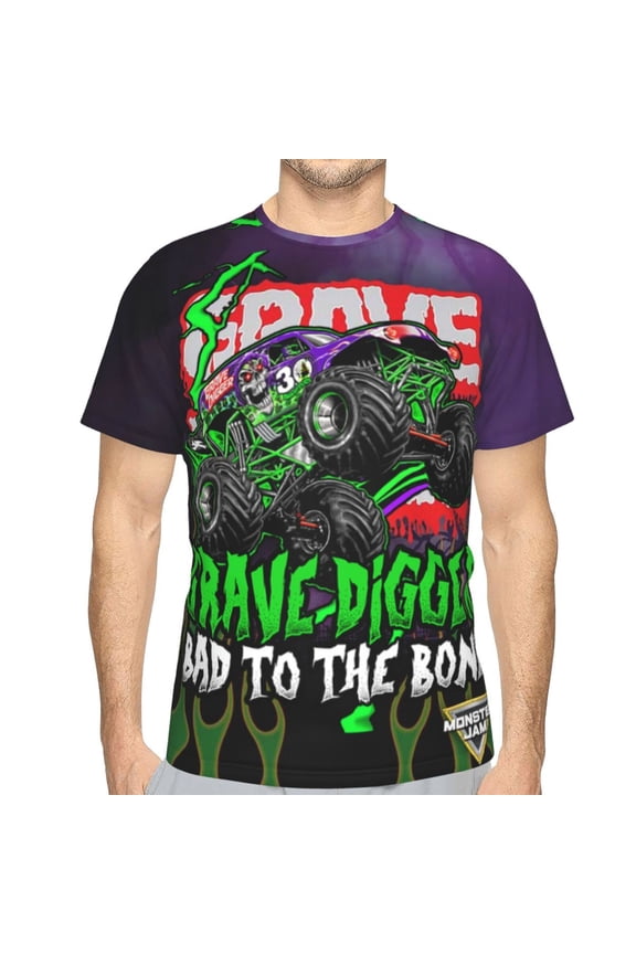 Monster-Grave Digger Trucks Men's T-Shirt Slim Fit Short Sleeve Shirts Casual Graphic Tees Tops