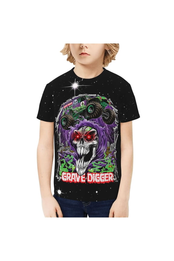 Monster Grave Digger Trucks Youth T-shirt Short Sleeve Graphic Tops Breathable Shirt Tees
