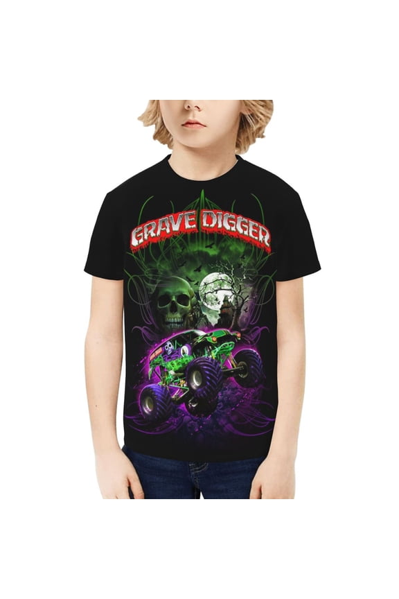 Monster Grave Digger Trucks Youth T-shirt Short Sleeve Graphic Tops Breathable Shirt Tees