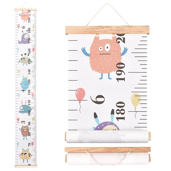 Monster Growth Chart Fabric Canvas Height Measurement Ruler Wood Frame Hanging Removable Cartoon Wall Rulers for Home Decoration8.39 x 59 Inch