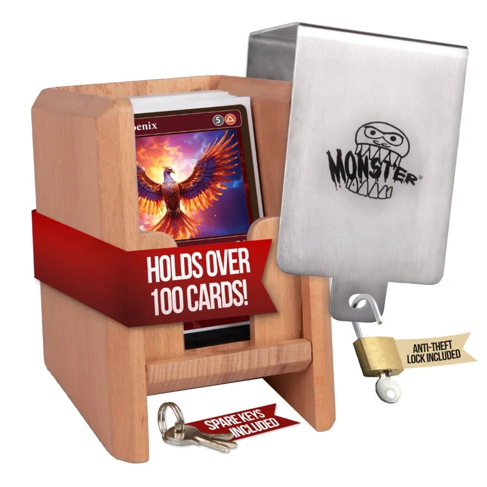 Monster Guillotine Wooden Deck Box -Trading Card Case w/Anti-Theft Lock &  Key Metal Closure -Holds 100 Sleeved TCGs- Compatible w Yugioh, Magic The  Gathering, Pokemon - Walmart.com