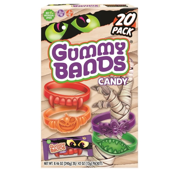 Monster Gummy Bands Candy Box - 20 Count, Allergen-Free, Halloween Treats