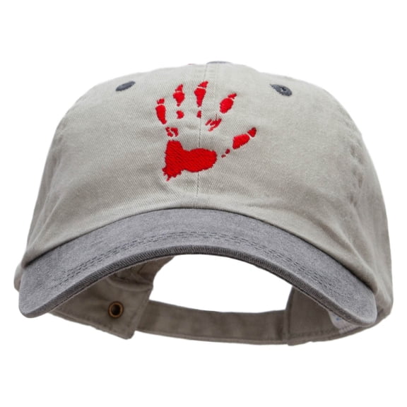 Monster Handprint Embroidered Pigment Dyed Wash Caps - Beige Black OSFM