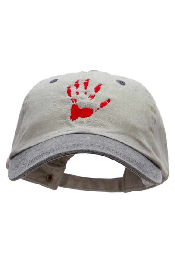 Monster Handprint Embroidered Pigment Dyed Wash Caps - Beige Black OSFM