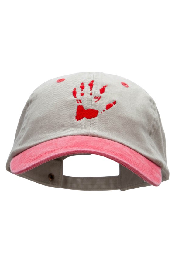 Monster Handprint Embroidered Pigment Dyed Wash Caps - Beige Red OSFM