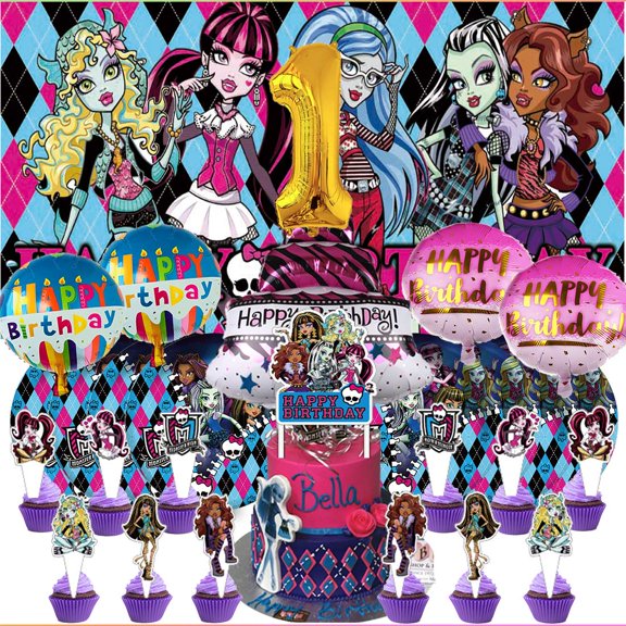 Monster High 1st Tableware Balloons Cake Toppers Backdrop Banner Supplies Party Decor Plates Decorations