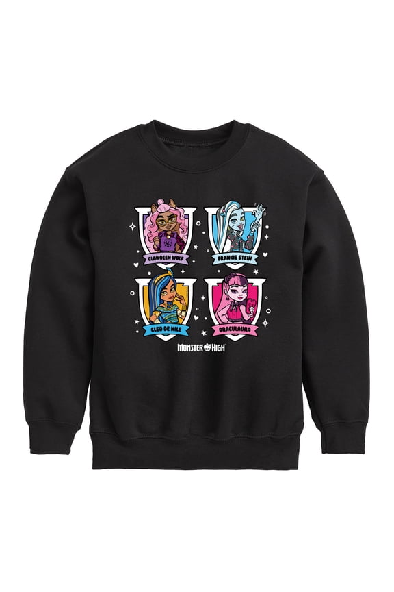- Character Grid Graphic Long Sleeve Fleece Sweatshirt