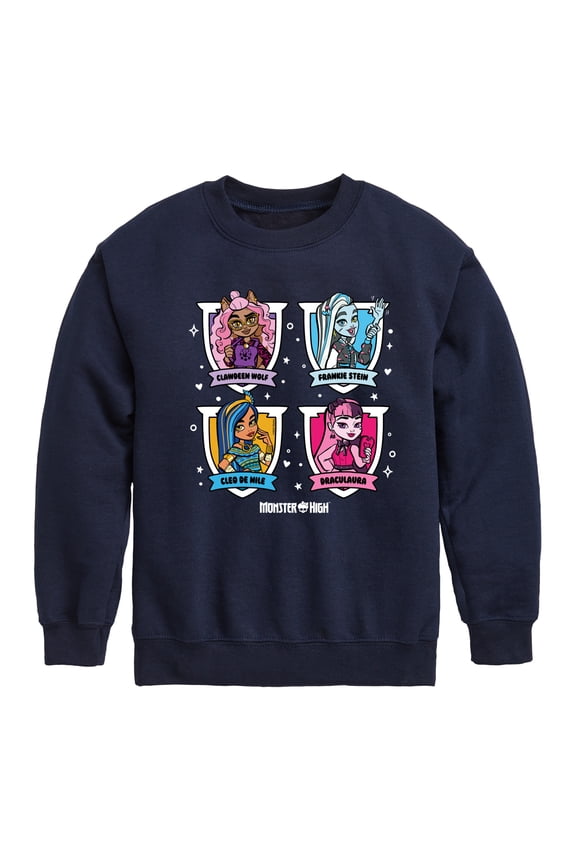 - Character Grid Graphic Long Sleeve Fleece Sweatshirt