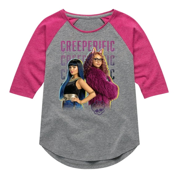 Monster High - Cleo De Nile & Clawdeen Are Creeperific - Toddler & Youth Girls Raglan T-Shirt