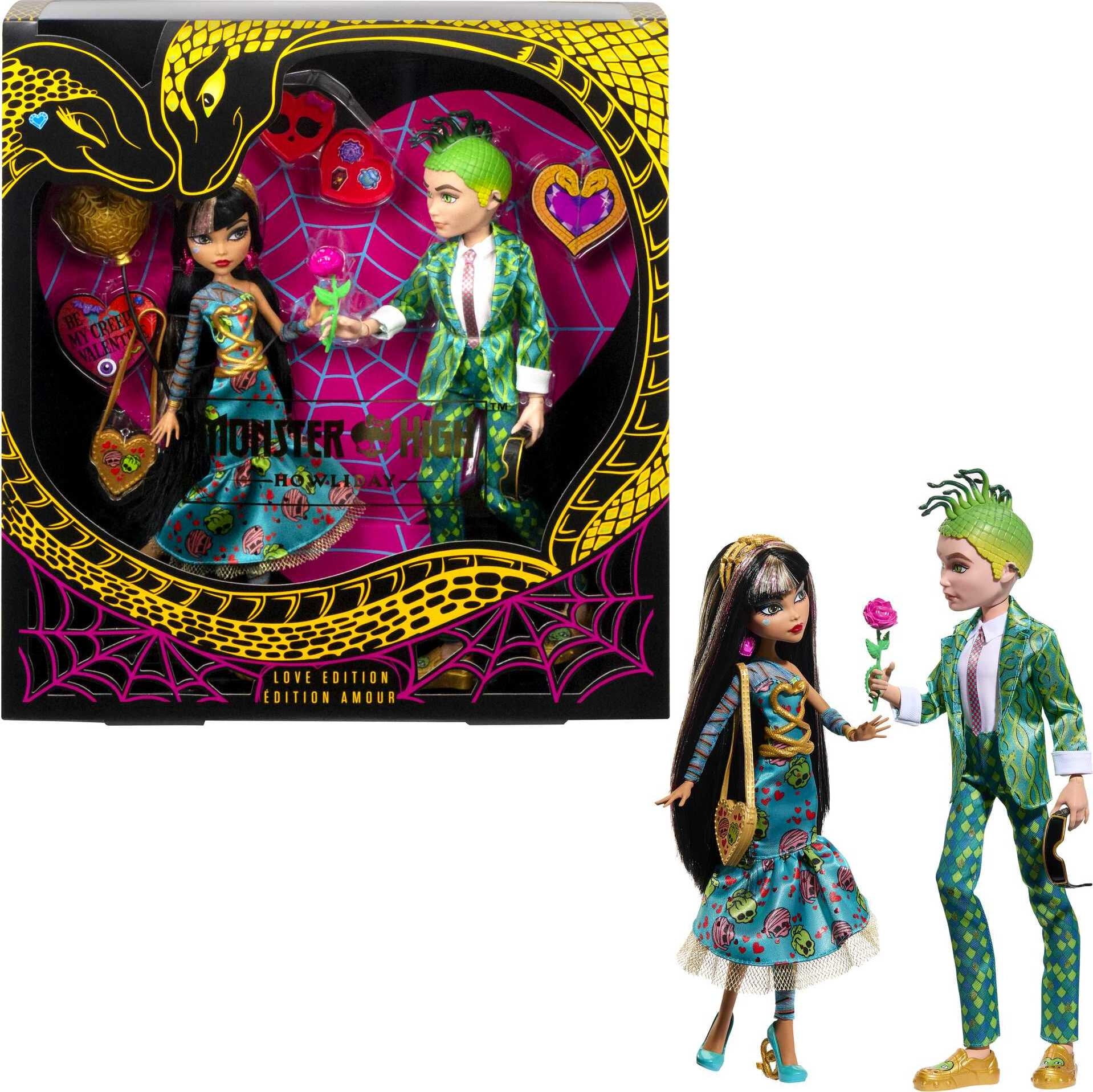Monster High Cleo De Nile and Deuce Gorgon Collectible Dolls, Howliday Love  Edition 2-Pack 