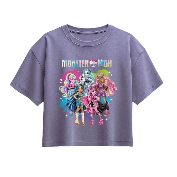 Monster High - Colorful Clouds Group Short Sleeve Boxy Graphic T-Shirt