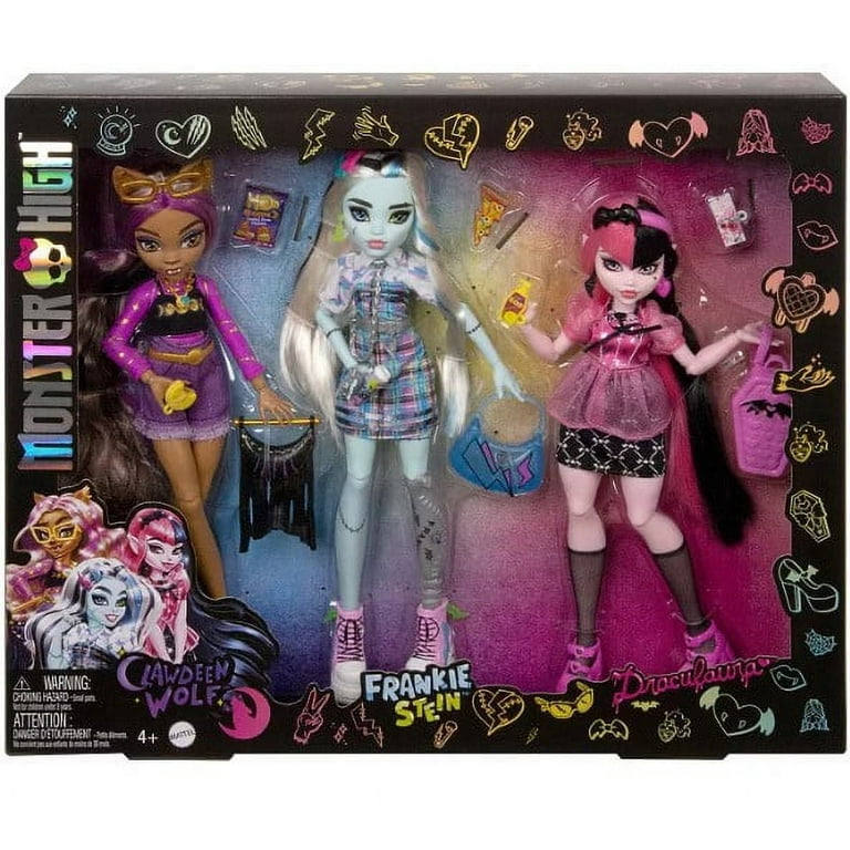 Monster High Dolls, Draculaura, Clawdeen Wolf, Frankie Stein