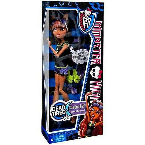 Monster High Dead Tired Clawdeen Wolf Doll, Purple Leopard Print, Sleepover Outfit