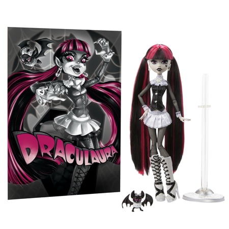 Monster High Reel Drama Draculaura Collector Doll in Black and White, Reproduction with Poster