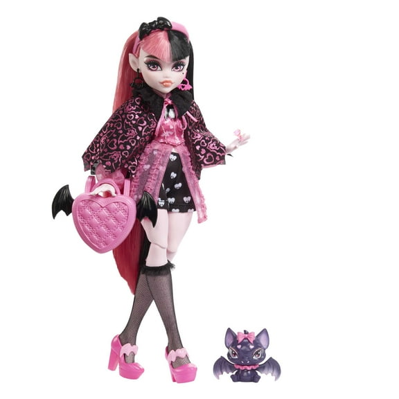 Monster High Draculaura Fashion Doll with Pink & Black Hair, Accessories & Pet Bat