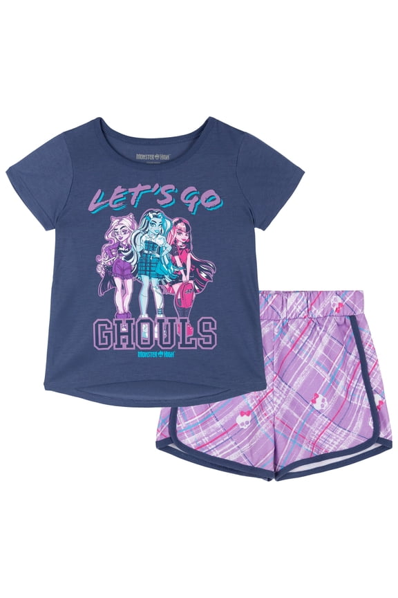 Draculaura Frankie Stein Clawdeen Wolf T-Shirt and French Terry Dolphin Shorts Outfit Set Plaid Toddler to Big Kid