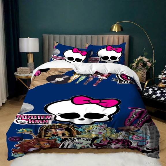 Monster High Duvet Cover with 2 Pillow Shams Soft Breathable Bedding Set Twin Size Comfy Duvet Cover Set for All Season
