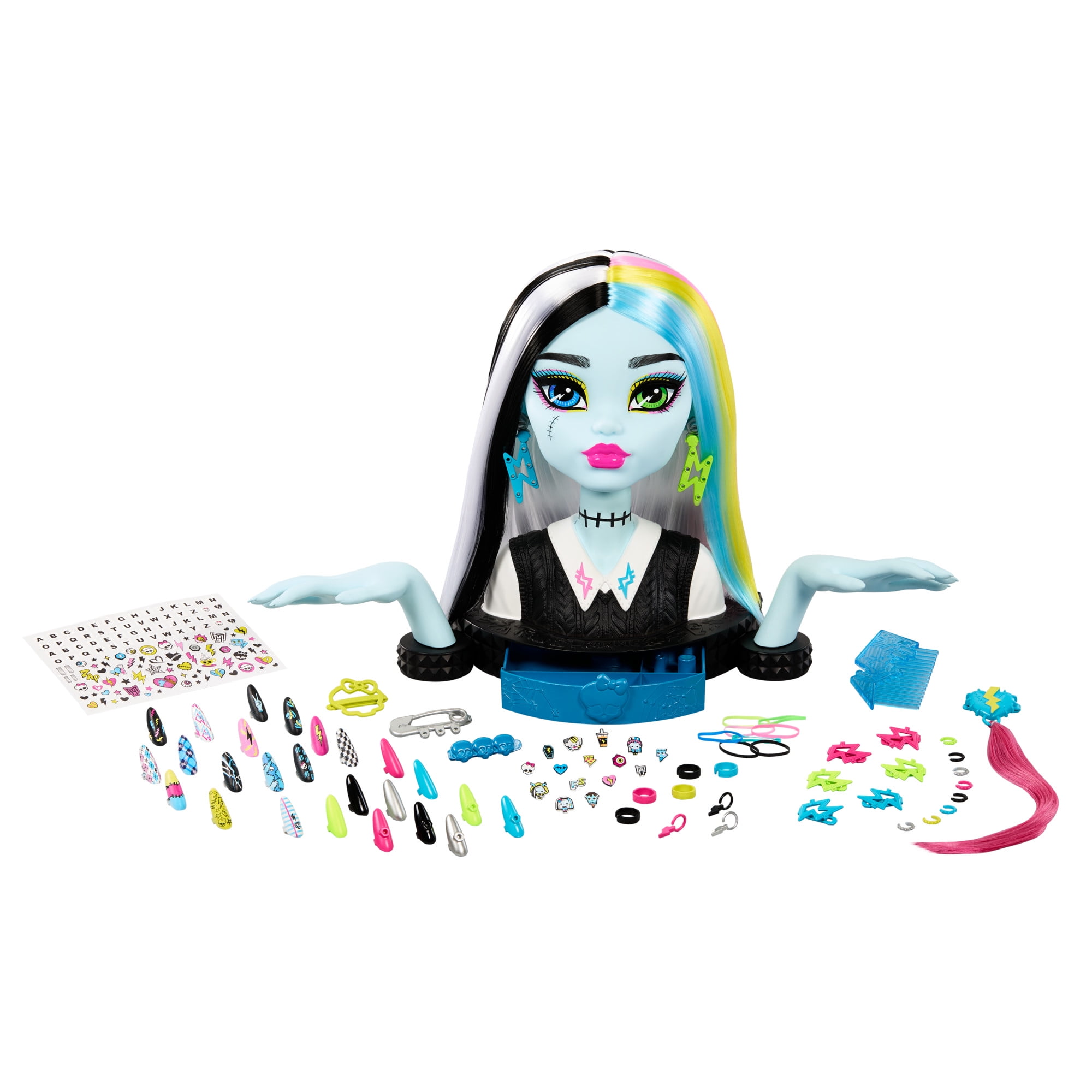 Monster High Frankie Stein Doll Head for Hair Styling with 65+ Nail, Hair and Face Accessories