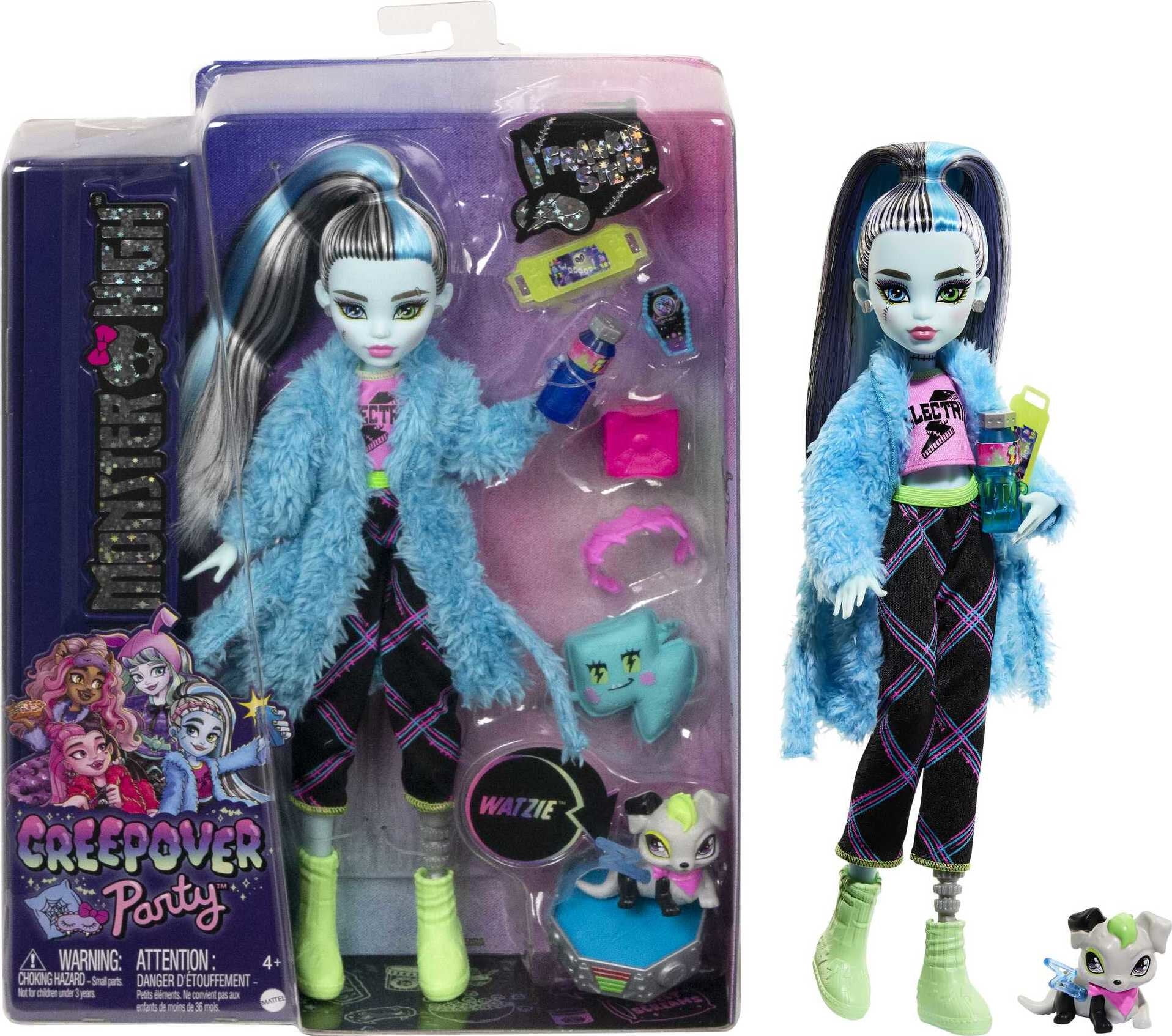 Monster High Frankie Stein Fashion Doll and Accessories, Creepover Party  Set with Pet