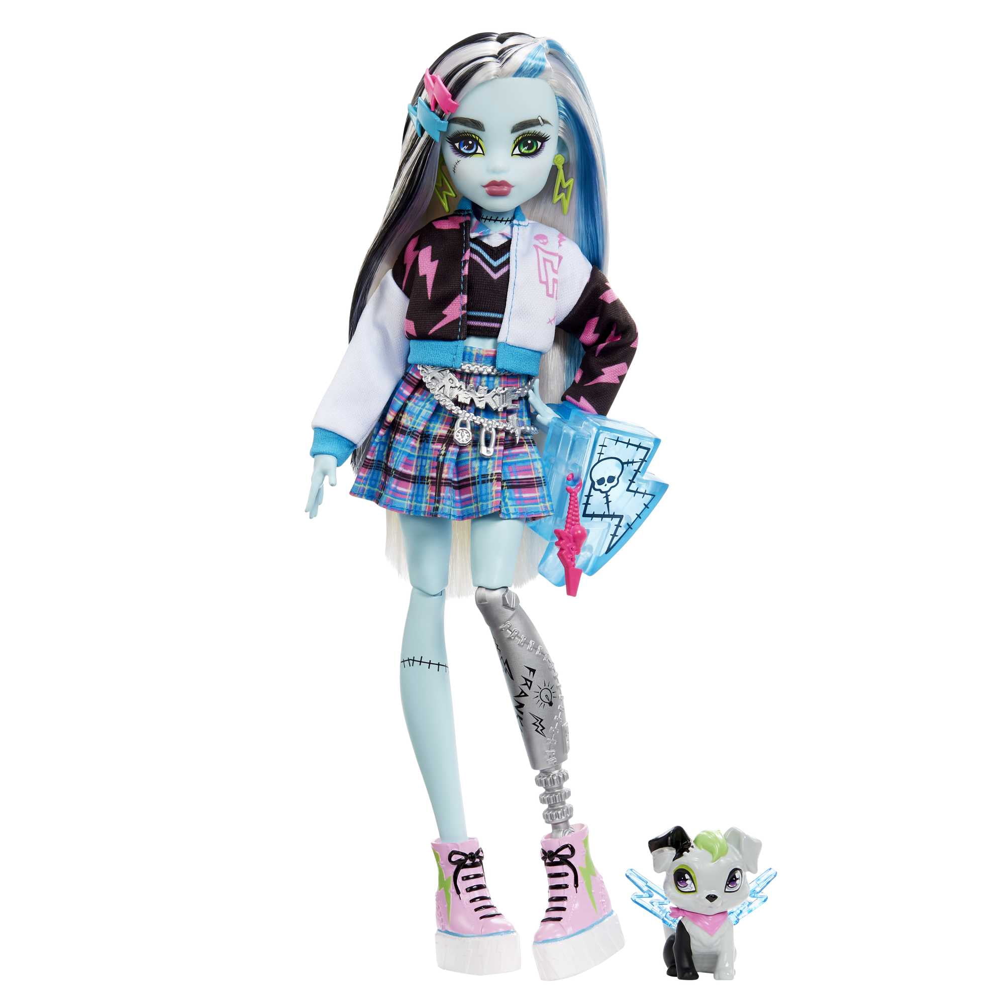 Monster High Frankie Stein Fashion Doll with Blue & Black Streaked Hair, Accessories & Pet