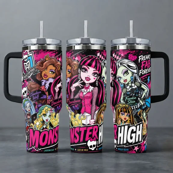 Monster High Freaky Fab Forever, 40oz Tumbler With Handle, Stainless Steel Insulated Travel Cup for Hot and Cold Drinks
