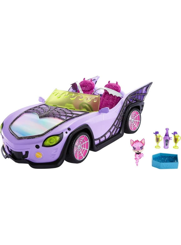 Monster High Ghoul Mobile Toy Car, Purple & Spiderweb Convertible with Pet, Seats 4 Dolls (Dolls Not Inluded)