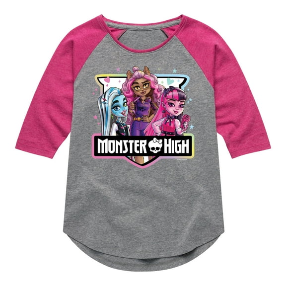 Monster High - Girl Group Crest - Toddler & Youth Girls Raglan Graphic T-Shirt
