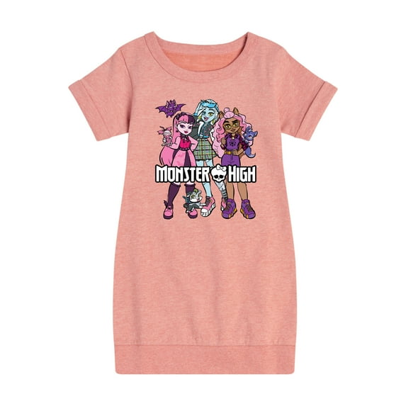 Monster High - Group With Pets - Toddler And Youth Girls Fleece Dress