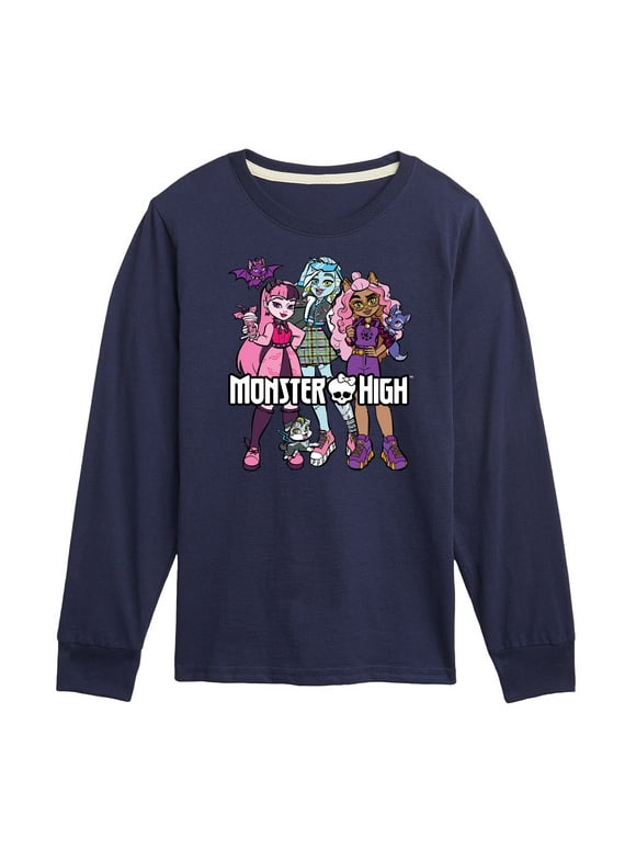Monster High - Group With Pets - Toddler And Youth Long Sleeve Graphic T-Shirt