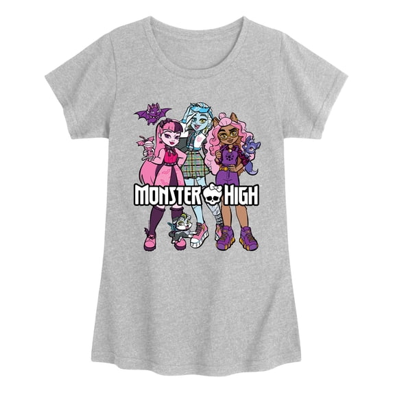 Monster High - Group With Pets Girls' Fitted Short Sleeve Graphic T-Shirt