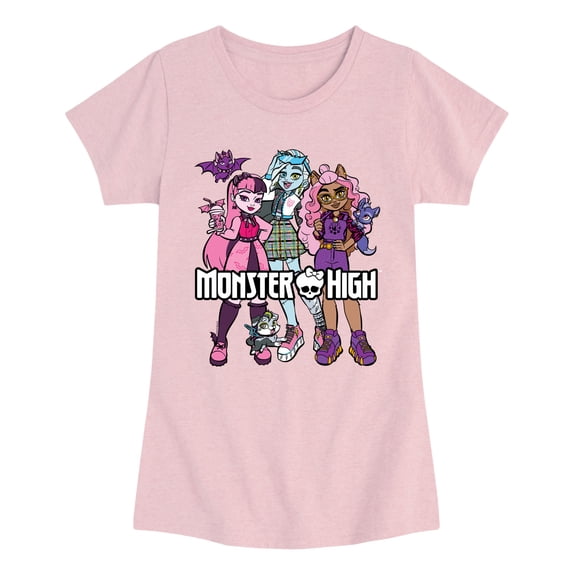 Monster High - Group With Pets Girls' Fitted Short Sleeve Graphic T-Shirt
