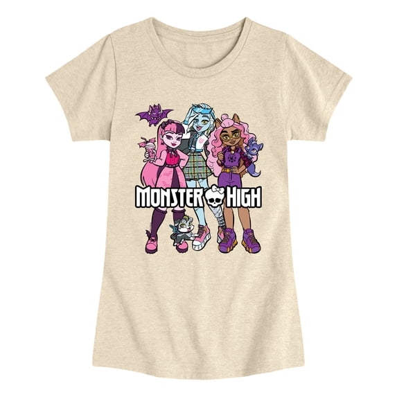 Monster High - Group With Pets Girls' Fitted Short Sleeve Graphic T-Shirt