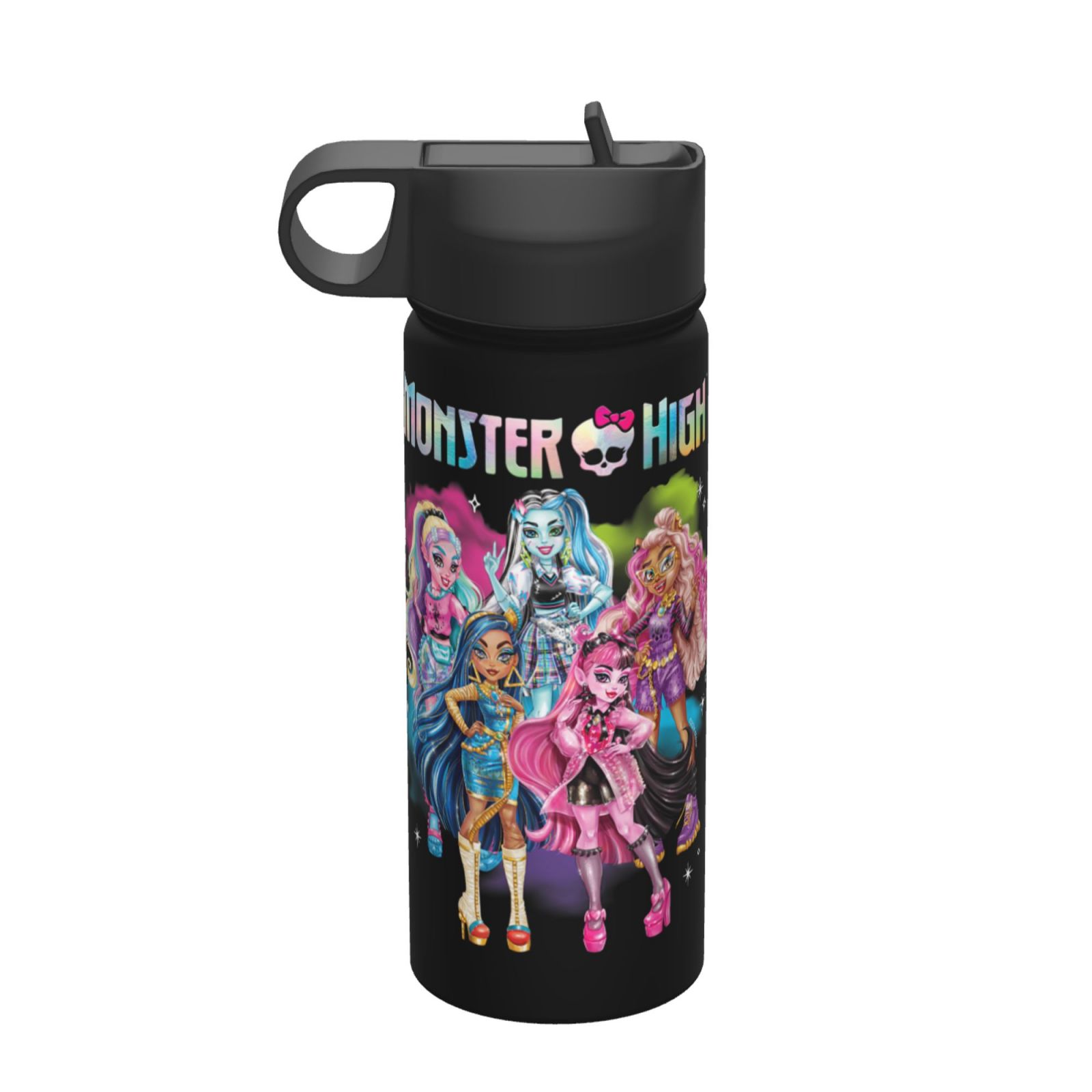 Monster High Kids Water Bottle with Flip Straw Lid 18OZ Vacuum Insulated Stainless Steel Thermos Leakproof School Travel Sports Cup for Boys Girls Gift