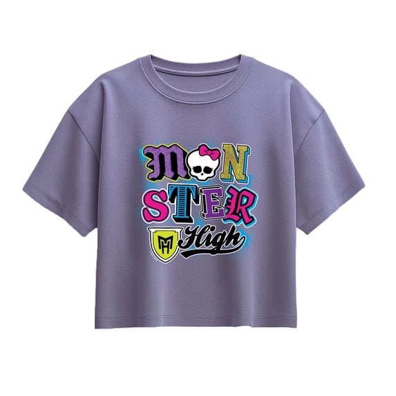 Monster High - Letters Girls' Short Sleeve Boxy Graphic T-Shirt