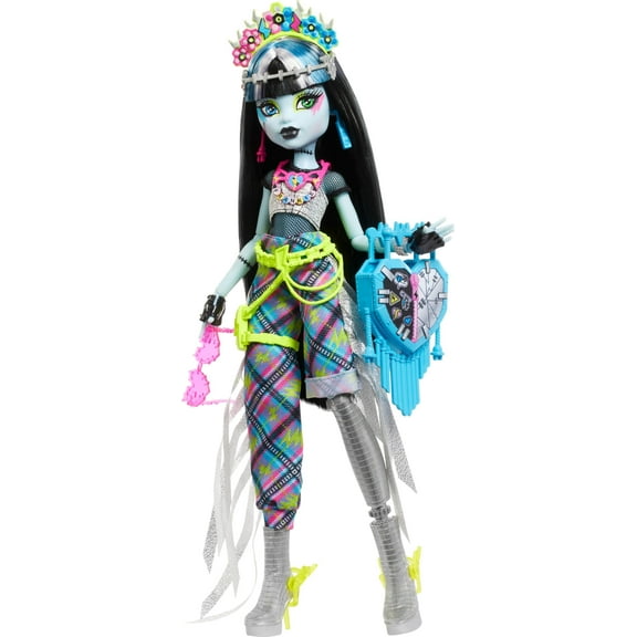 Monster High Monster Fest Doll, Frankie Stein with Glam Outfit & Festival Themed Accessories Like Snacks, Band Poster, Statement Bag & More