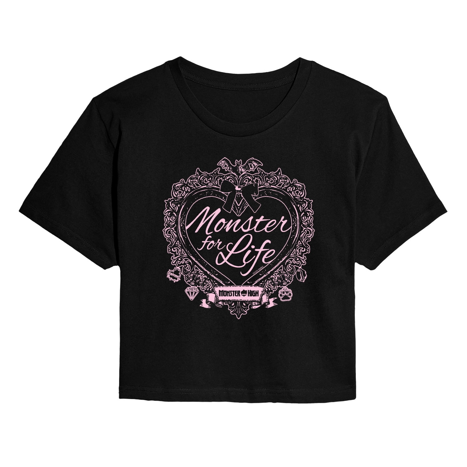 Monster High - Monster For Life Coquette - Juniors Cropped Graphic T-Shirt