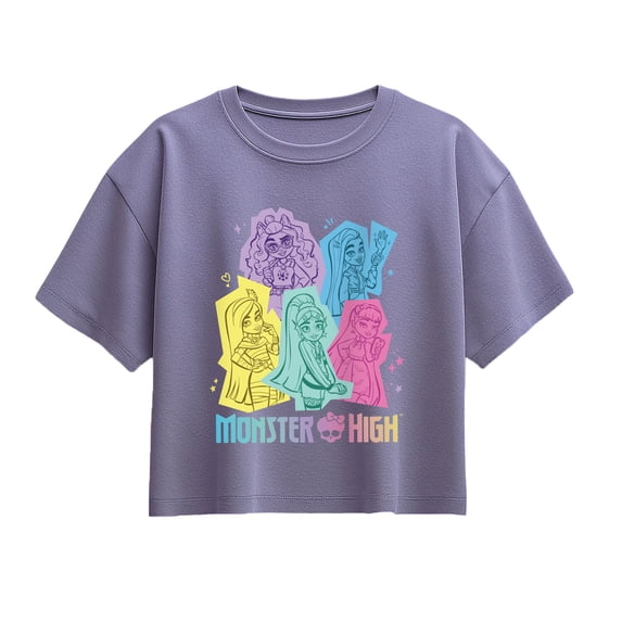 Monster High - Pastel Character Group Girls' Short Sleeve Boxy Graphic T-Shirt