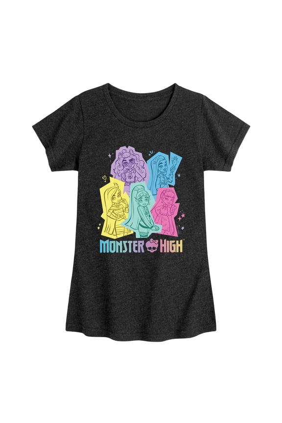 - Pastel Cut Out Character Spots - Toddler & Youth Girls Short Sleeve Graphic T-Shirt