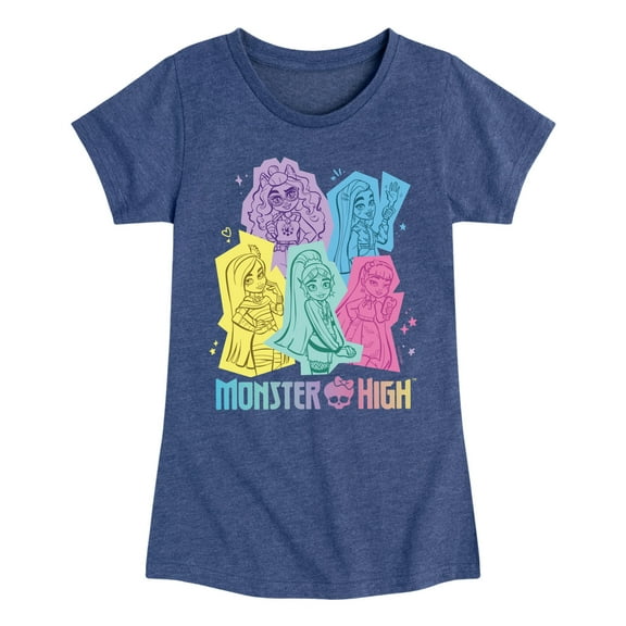 Monster High - Pastel Cut Out Character Spots - Toddler & Youth Girls Short Sleeve Graphic T-Shirt