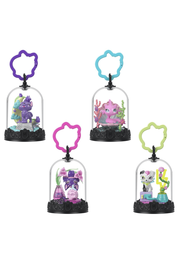 Pet Keychains with Animal Figures, Bell Jars with Snap and Play Themed Accessories, Buildable Terrariums for On-the-Go Display GET ALL 4 KEYCHAINS