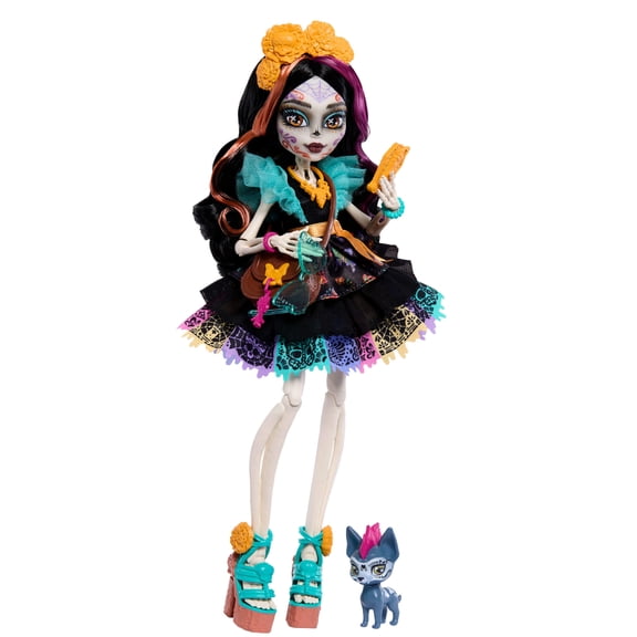 Monster High Skelita Calaveras Fashion Doll in Ruffled Dress with Pet Candelita and 7 Accessories