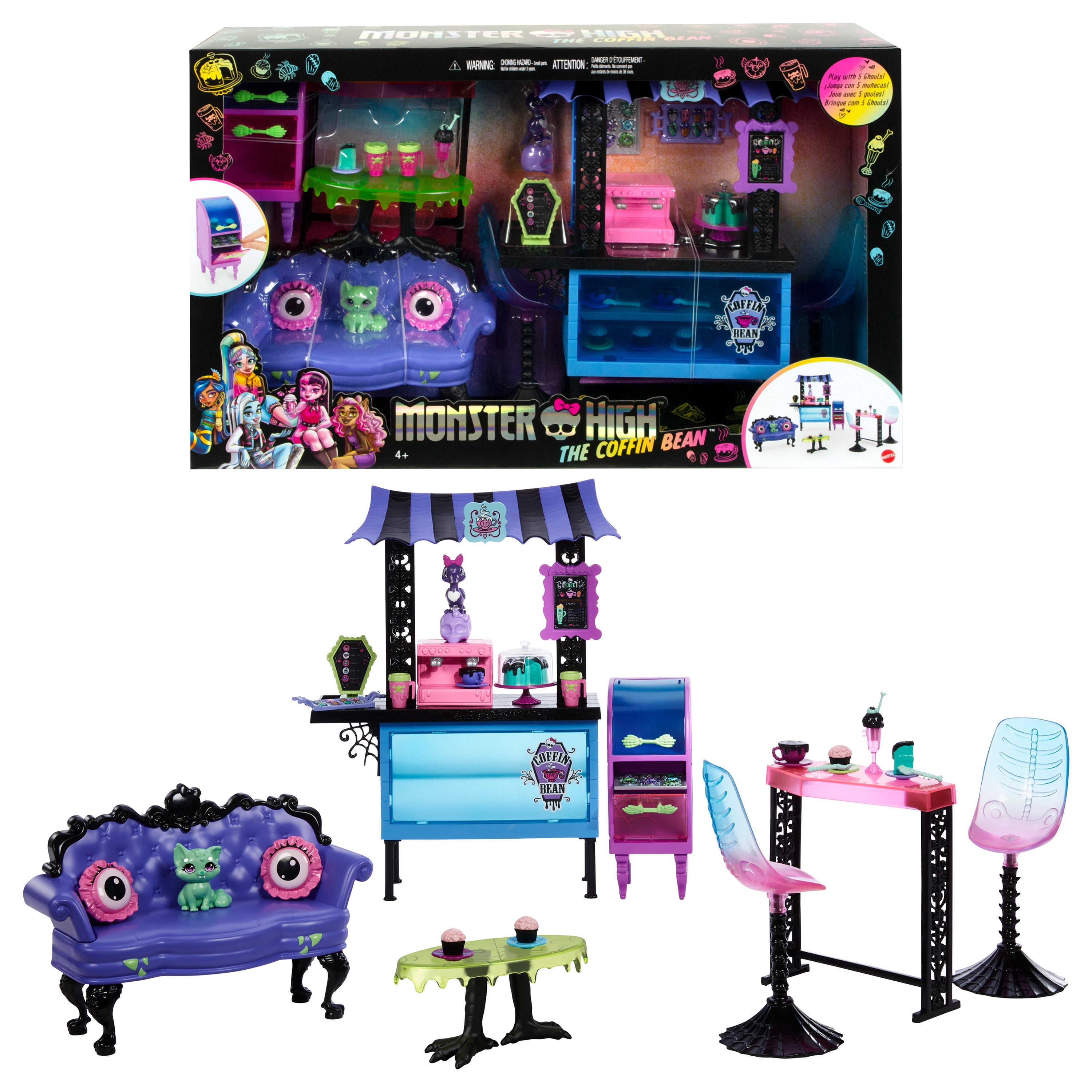 Monster High The Coffin Bean Playset with Cafe Furniture, Drink and Snack Accessories, Multi-Color