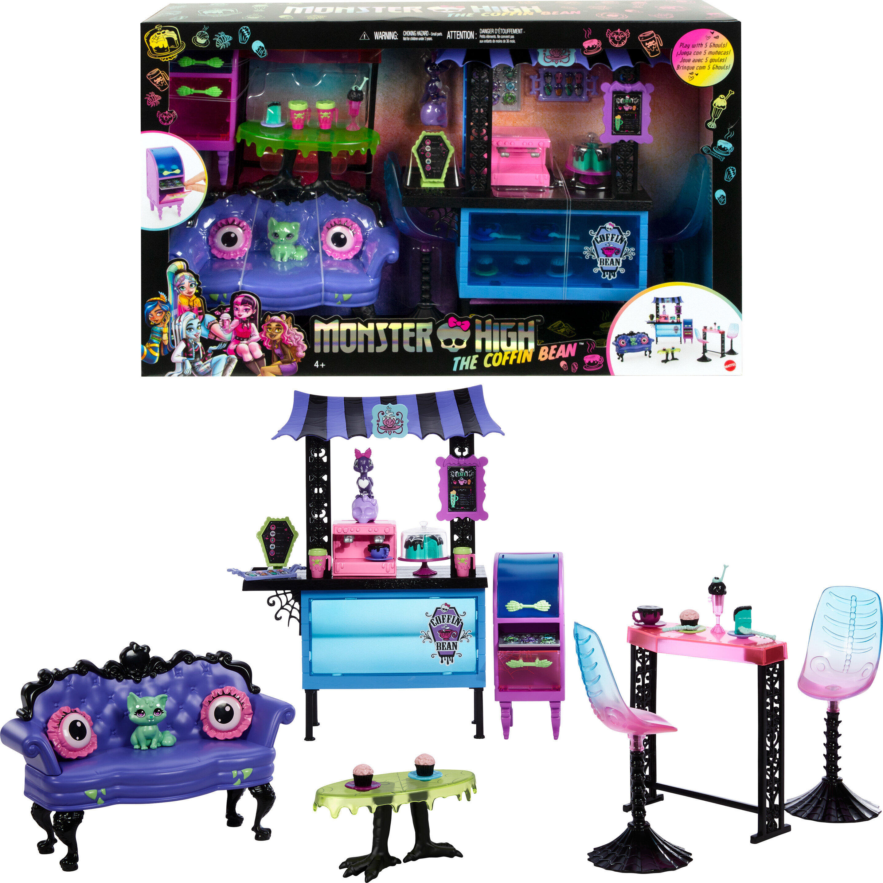 Monster High The Coffin Bean Playset with Cafe Furniture, Drink and Snack Accessories, Multicolor - image 1 of 7