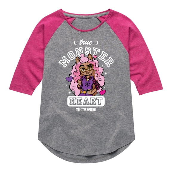 Monster High - True Monster At Heart - Toddler & Youth Girls Raglan Graphic T-Shirt