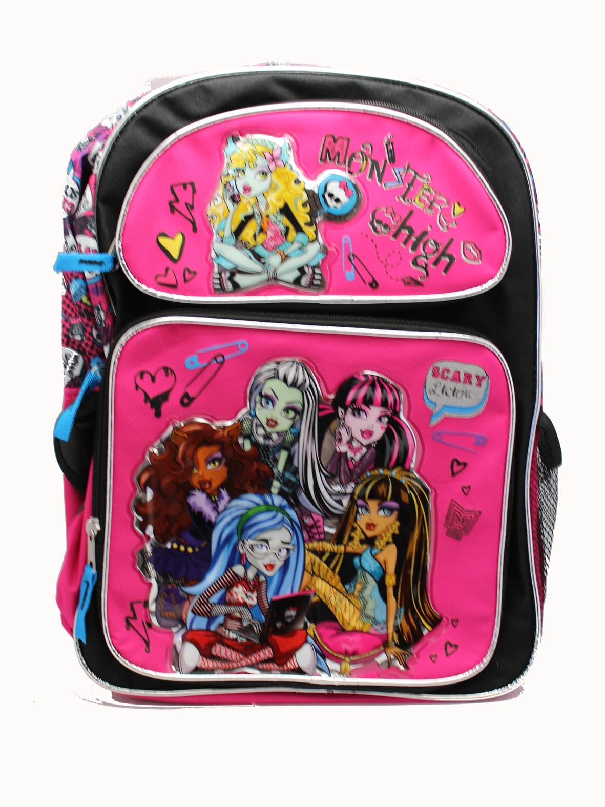 Large Kids' School Book Bag: Pink and Black Scarylicious