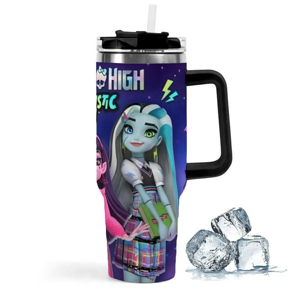 Monster High-theme Insulated Stainless Steel Tumbler with Handle Gifts For Family Friends Fans and Straw Fits in Standard Cup Holder 40 OZ
