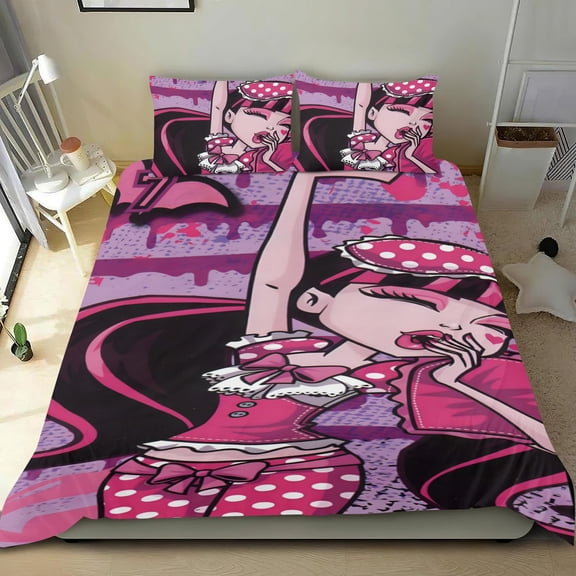 Monster High themed sheet set, three-piece, plush,standout design, machine-washable, great gifts for family, friends, fans, 68x86 in (173*218 cm).
