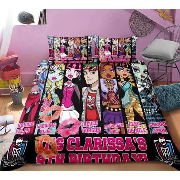 Monster Highs Duvet Cover, Monster Theme High Bedding Set for Boys And Girls Comforter Cover Soft Microfiber Include 1 Quilt Cover and 2 Pillowcases